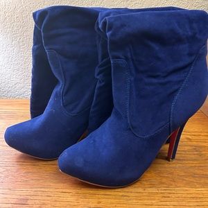 Blue Velvet Slouchy Knee High Boots